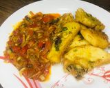 A picture of step 3 of Golden yam fried in egg with sauce🍽.