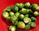 A picture of step 2 of Air Fryer Brussels Sprouts.