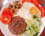 Hình bước làm 3 của món Eat clean 1: (gạo lứt, cải thìa, trứng, nấm)