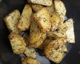 A picture of step 3 of Daliya couscous with curry leaf pesto crusted potatoes.