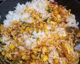 A picture of step 4 of Indian style Mix veg fried rice from leftover rice.