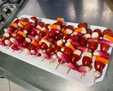 A picture of step 5 of Cherry Tomato, Radish, and Imitation Crab Skewers with Green Sauce.