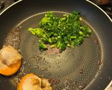 A picture of step 3 of Pan-Seared Scallops with Broccoli Rabe and Saffron Cream.