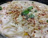 A picture of step 14 of Spaghetti in Alfredo Sauce.