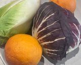 A picture of step 1 of Blood orange and bitter leaf salad.