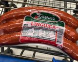 A picture of step 1 of Linguiça with Peppers and Onions.