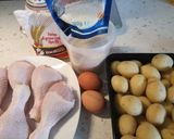 A picture of step 1 of Thyme and Parmesan crusted chicken and new potatoes.