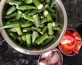 A picture of step 1 of Masala bhindi.