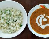 A picture of step 9 of Dal makhni with jeera rice.