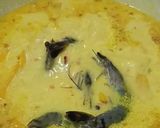 Gambar langkah 5 resipi Masak Lemak Udang dengan Labu & Kacang panjang.