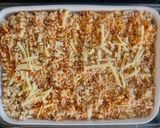 A picture of step 5 of Loaded(Bacon+Red Onions) Crispy Mac and Cheese with Chilli-Soy-Sugarsnaps side.