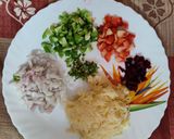 A picture of step 1 of Veggie paneer tikki with corn chat.
