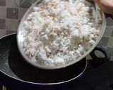 A picture of step 1 of Coconut burfi.