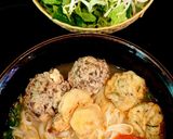 A picture of step 6 of Banh Da Noodle Soup with Shrimp, Pork, and Fish Cake.
