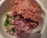 A picture of step 1 of Duck croquettes w/chocolate spicy dipping sauce.