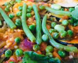 A picture of step 2 of Green Vegetable Paella 🌱🌿.
