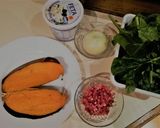 Foto del paso 1 de la receta: Boniato relleno de espinacas, queso feta y jamón