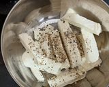 A picture of step 1 of Crispy Panner with hot sauce.