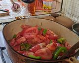 A picture of step 5 of Uncle Yves' Chicken Basquaise (with tomatoes, peppers + herbs).