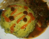 A picture of step 6 of Mokimo,mbuzi stew and cabbage.