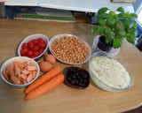 Foto del paso 1 de la receta: Ensalada rápida de salchichas y garbanzos con mayonesa de albahaca