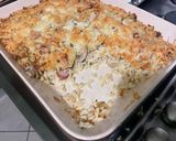 Une image de l'étape 15 de Gratin de langues d'oiseaux aux saucisses, champignons et emmental.