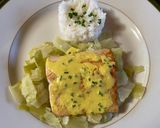 Une image de l'étape 6 de Truite, embeurrée de chou, riz et sauce safranée au vin blanc.