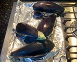 A picture of step 1 of Burnt aubergines with tahini dip.