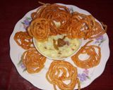 A picture of step 6 of Indian desserts paneer kheer with jelebi.
