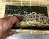 A picture of step 13 of Soba noodle Roll Sushi with shrimp Tempura.