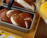 A picture of step 14 of Mini and Cute Cocoa Marble Bread | used two loaf pans.