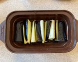 A picture of step 2 of 🍆 Steamed aubergine, seasonal garnish, Japanese citrus soysauce.