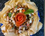 A picture of step 13 of Chana chat in crisp bowl.