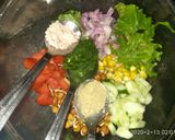 A picture of step 3 of Sprouts corn salad with green chutney.
