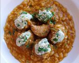 A picture of step 11 of Meatballs with Orzo and Blue Cheese Cream.