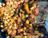 A picture of step 5 of Aloo chana masala.