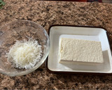 A picture of step 1 of Mizuna salad with tofu Caesar dressing.