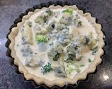 A picture of step 11 of Stilton and Broccoli flanChorizo Char-grilled red pepper flan #baking.