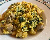 Foto del paso 8 de la receta Meloso de arroz con presa ibérica, gambitas y espinacas …