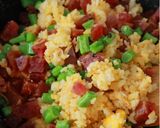 A picture of step 4 of Fried Rice with Chinese Sausage and Vegetables.