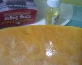A picture of step 13 of Vanilla tutti fruity cake with Mango topping.