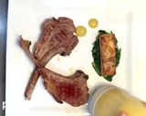 A picture of step 11 of Lamb Cutlets with Corn Puree, Celeriac Fondant, Spinach and Mushroom Sauce.
