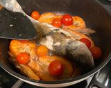 A picture of step 3 of Acqua pazza with sea bass and prawns in 30 mins! + Delicious pasta idea using remaining soup.