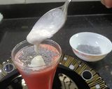 A picture of step 4 of Rose melon Shake with coconut and sabja.
