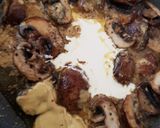 A picture of step 5 of Balsamic Mustard Mushrooms in a creamy sauce & Salad.