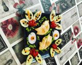 Foto del paso 4 de la receta Pechuga de pollo a la plancha con flores de pepino e hilos de puré de guisantes