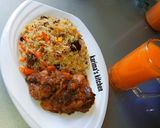 A picture of step 1 of Minced meat fried rice and chicken.