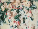 Fideos con crema de leche y espinaca