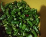 A picture of step 1 of Fried chilli with onion and raw mango.