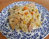 Foto del paso 6 de la receta: Arroz con pollo, zanahoria, maíz, guisantes y salchicha